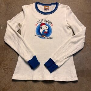 Peanuts by Doe Vintage Womens Large Y2K Snoopy Ski Bum White Thermal Shirt